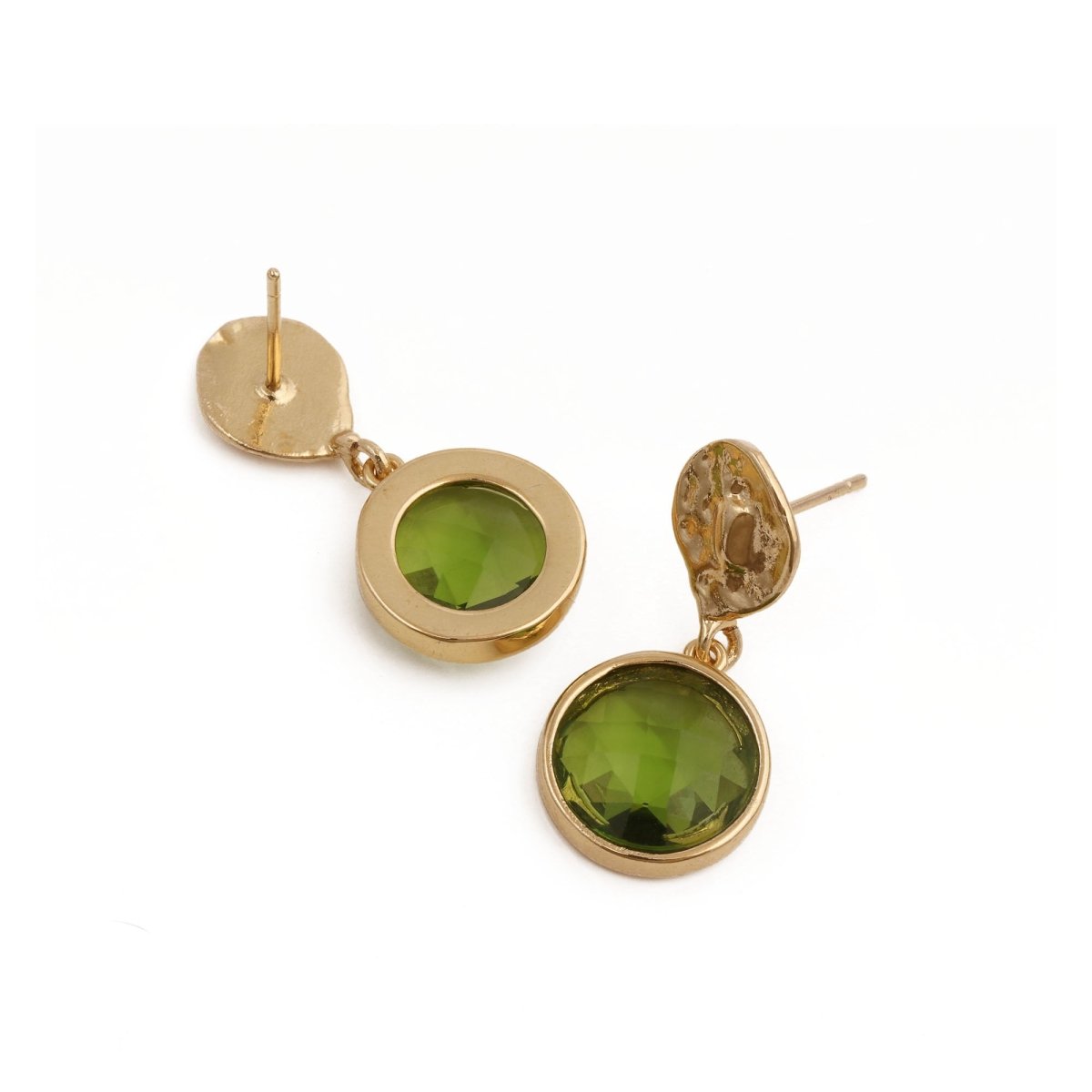 Hammered Gold Plated and Citrine Round Faceted Drop Earrings CE - 1038