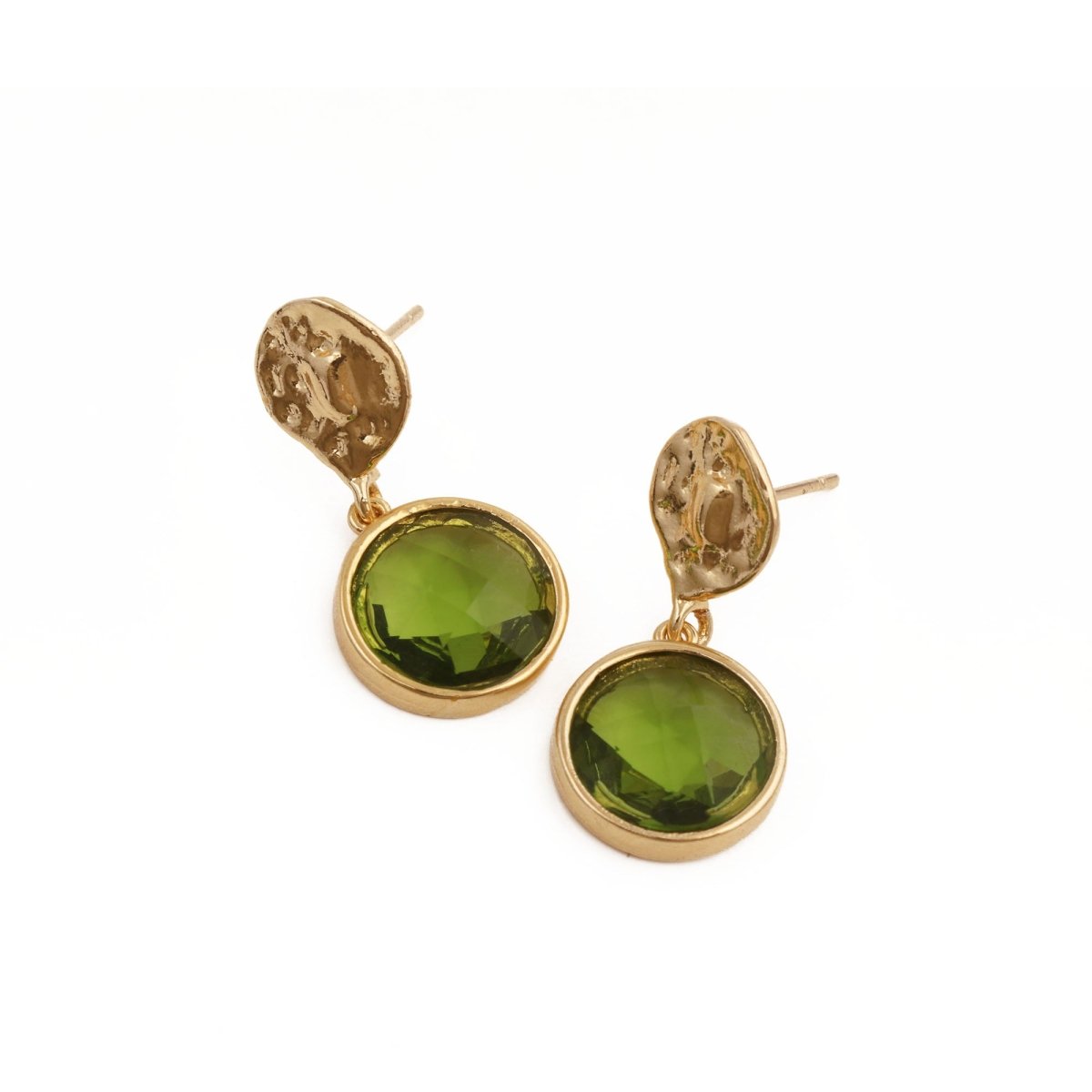 Hammered Gold Plated and Citrine Round Faceted Drop Earrings CE - 1038