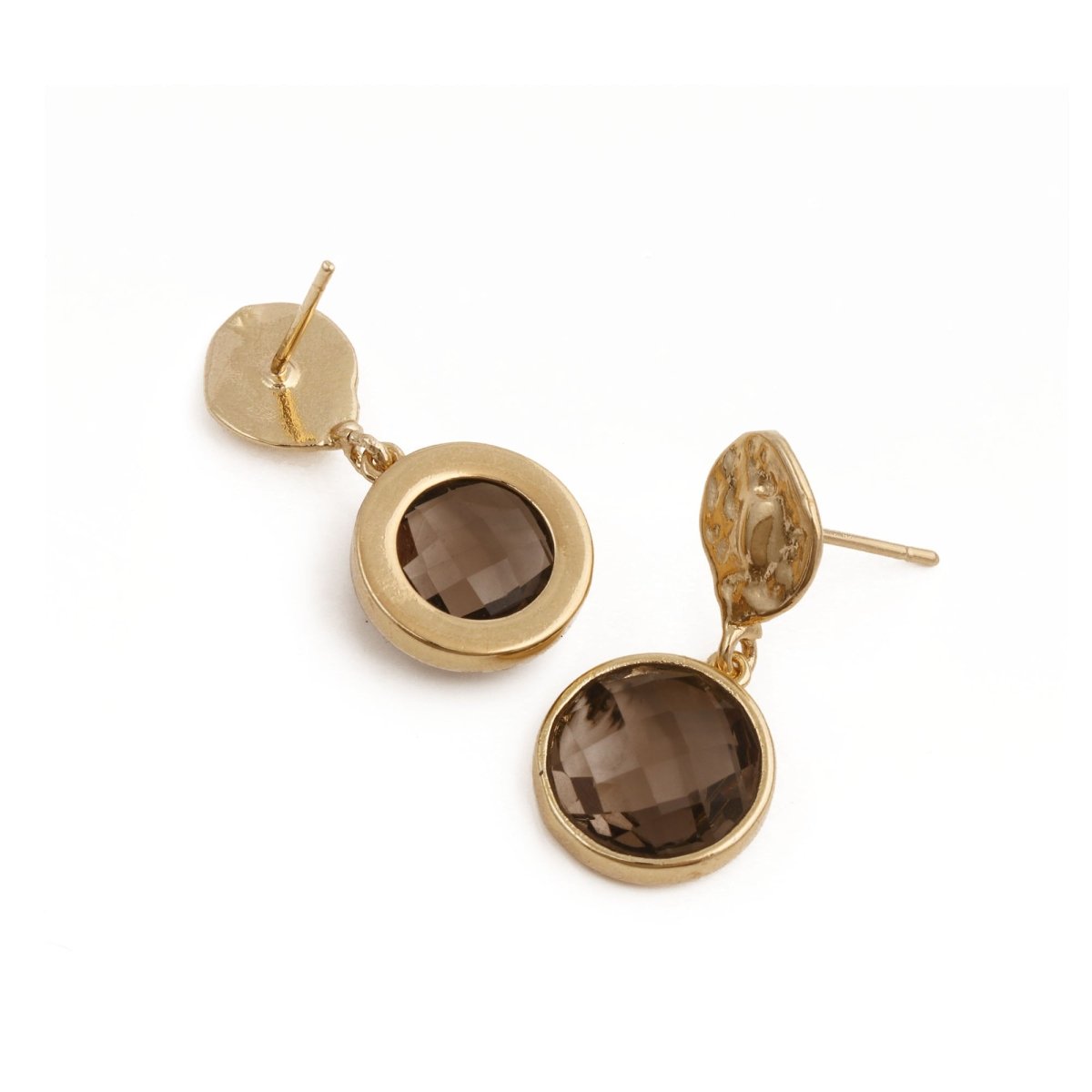 Hammered Gold Plated and Citrine Round Faceted Drop Earrings CE - 1038