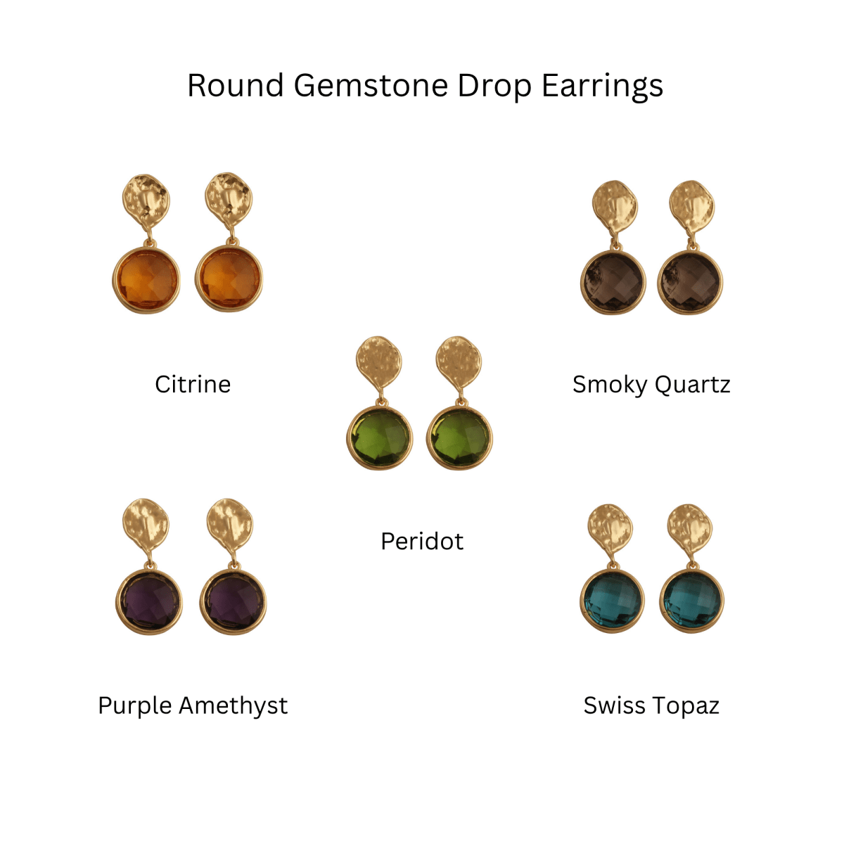 Hammered Gold Plated and Citrine Round Faceted Drop Earrings CE - 1038