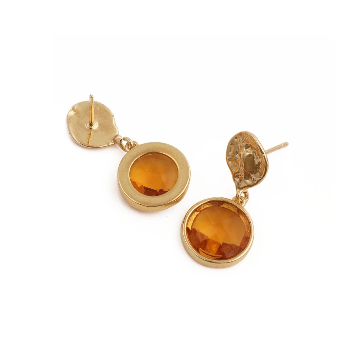 Hammered Gold Plated and Citrine Round Faceted Drop Earrings CE - 1038