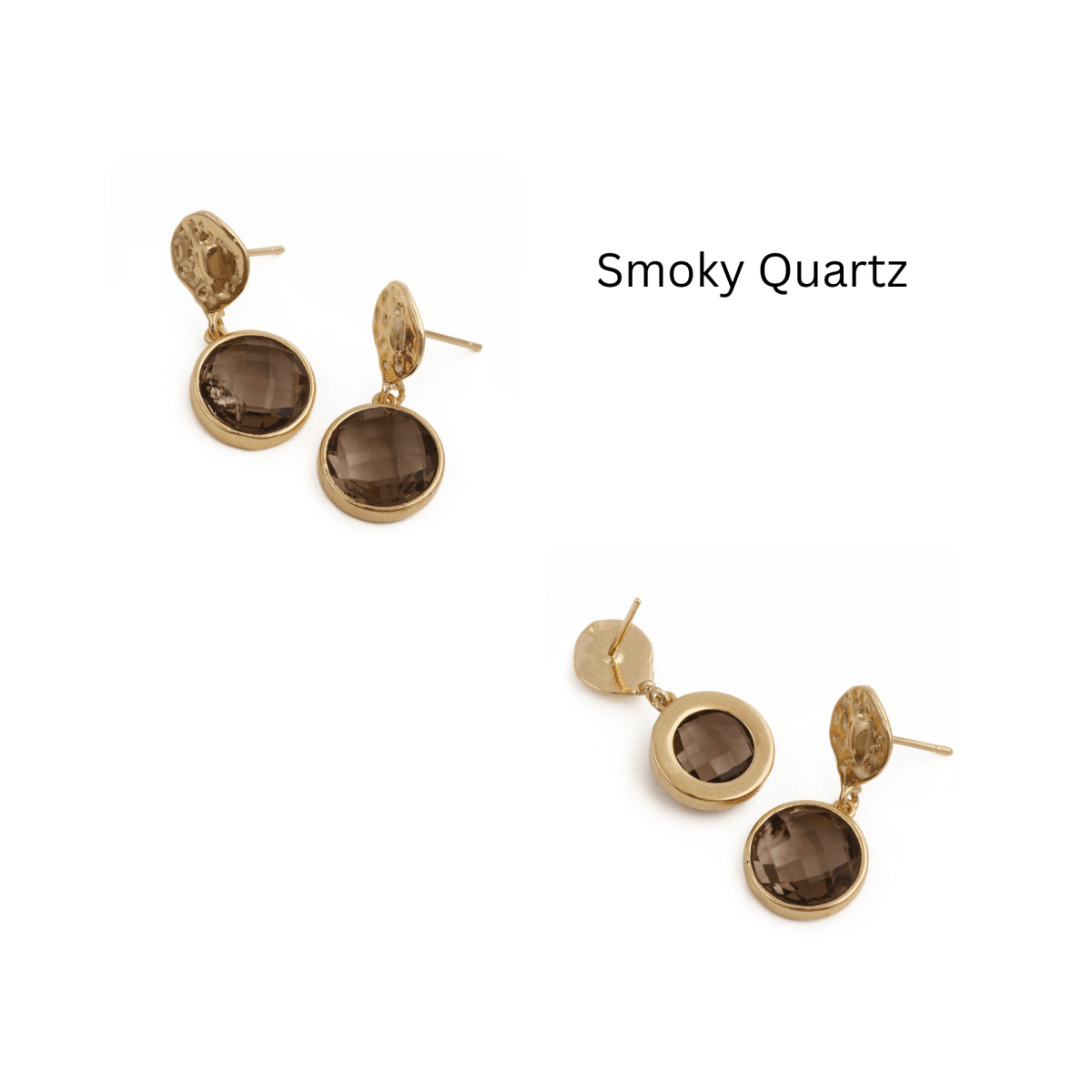 Hammered Gold Plated and Citrine Round Faceted Drop Earrings CE - 1038