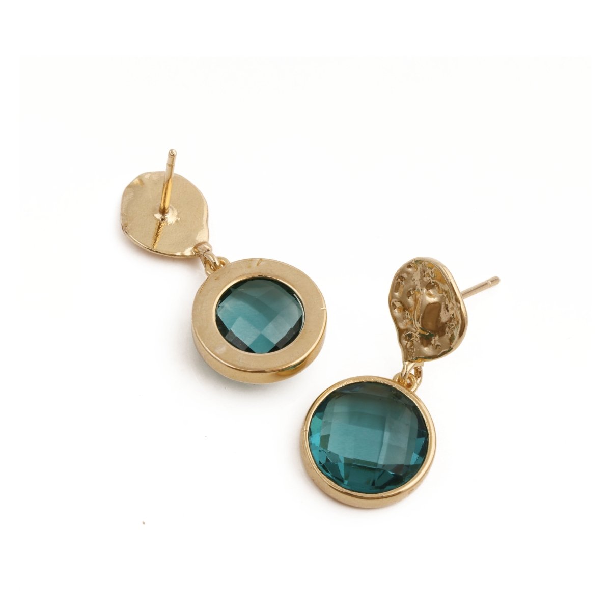 Hammered Gold Plated and Citrine Round Faceted Drop Earrings CE - 1038