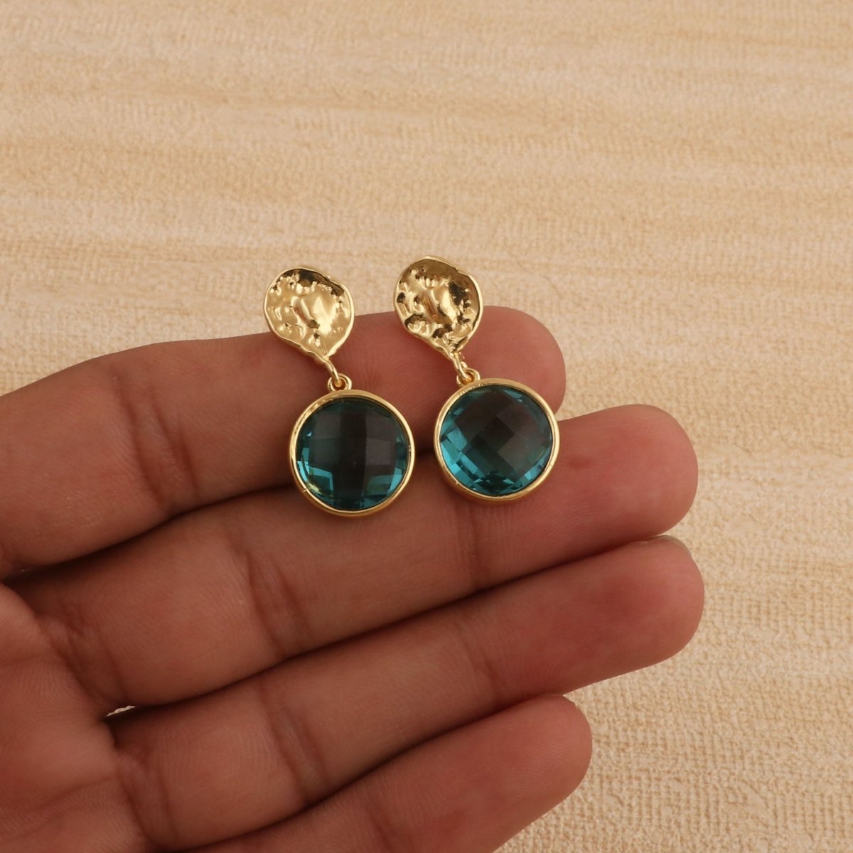 Hammered Gold Plated and Citrine Round Faceted Drop Earrings CE - 1038