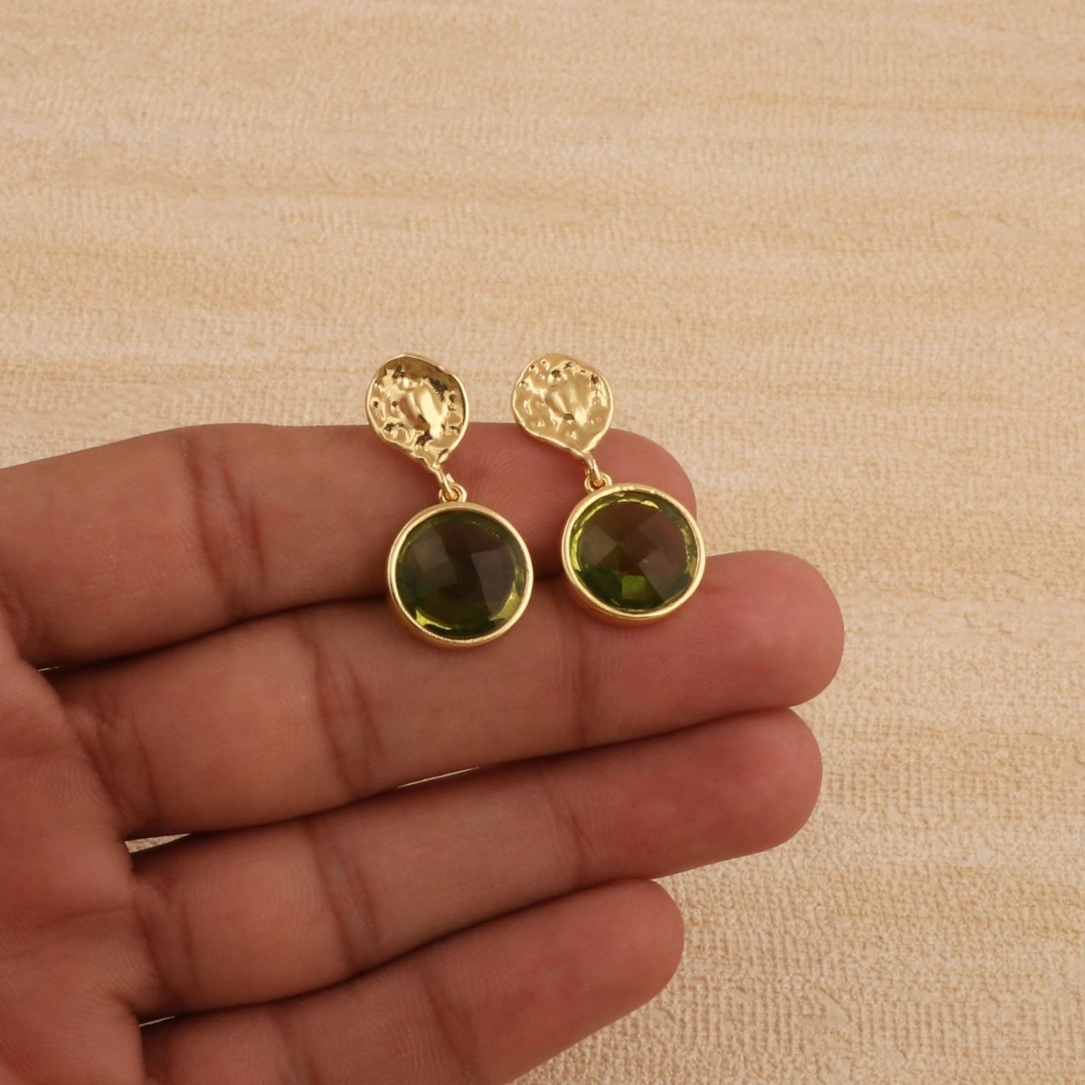 Hammered Gold Plated and Citrine Round Faceted Drop Earrings CE - 1038