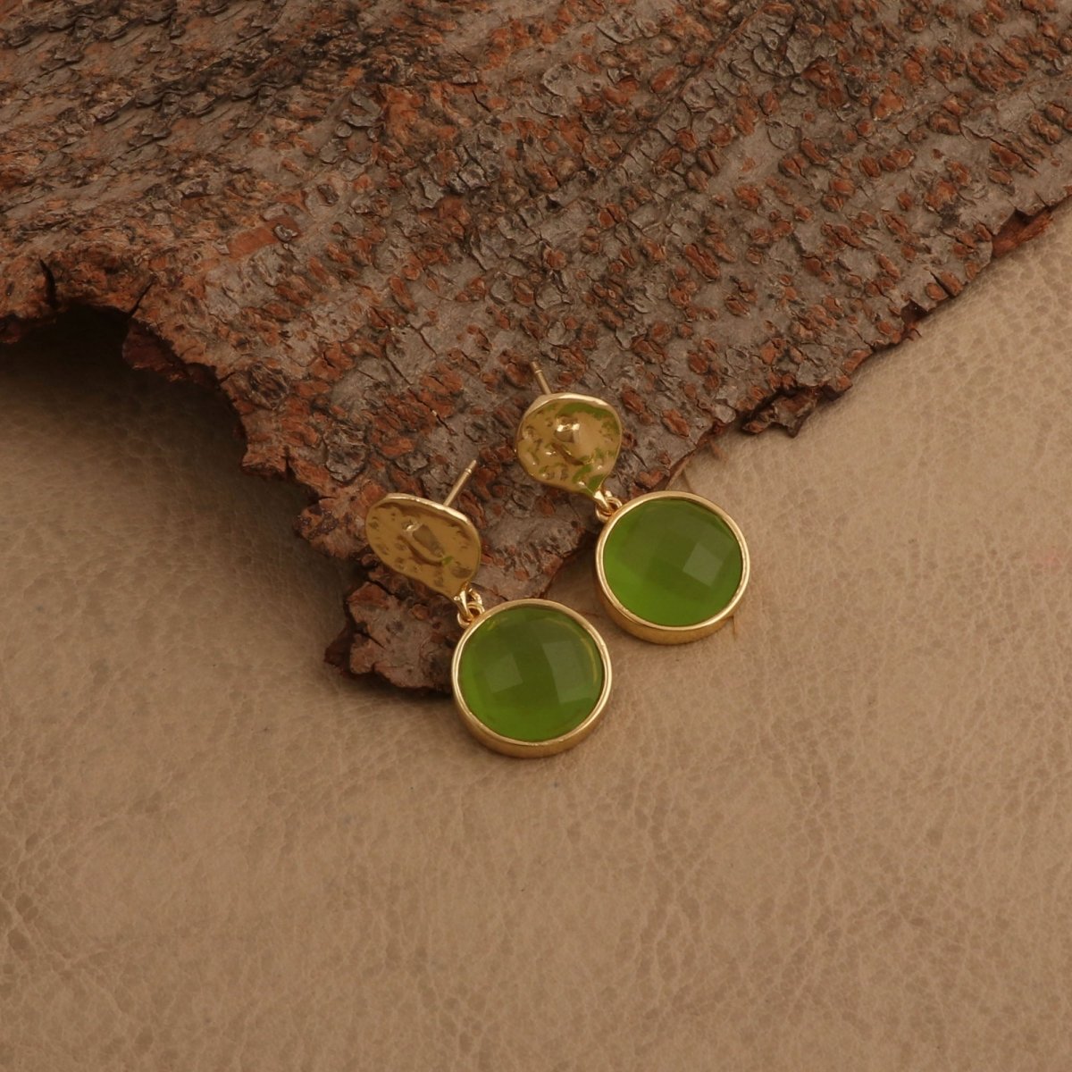 Hammered Gold Plated and Citrine Round Faceted Drop Earrings CE - 1038