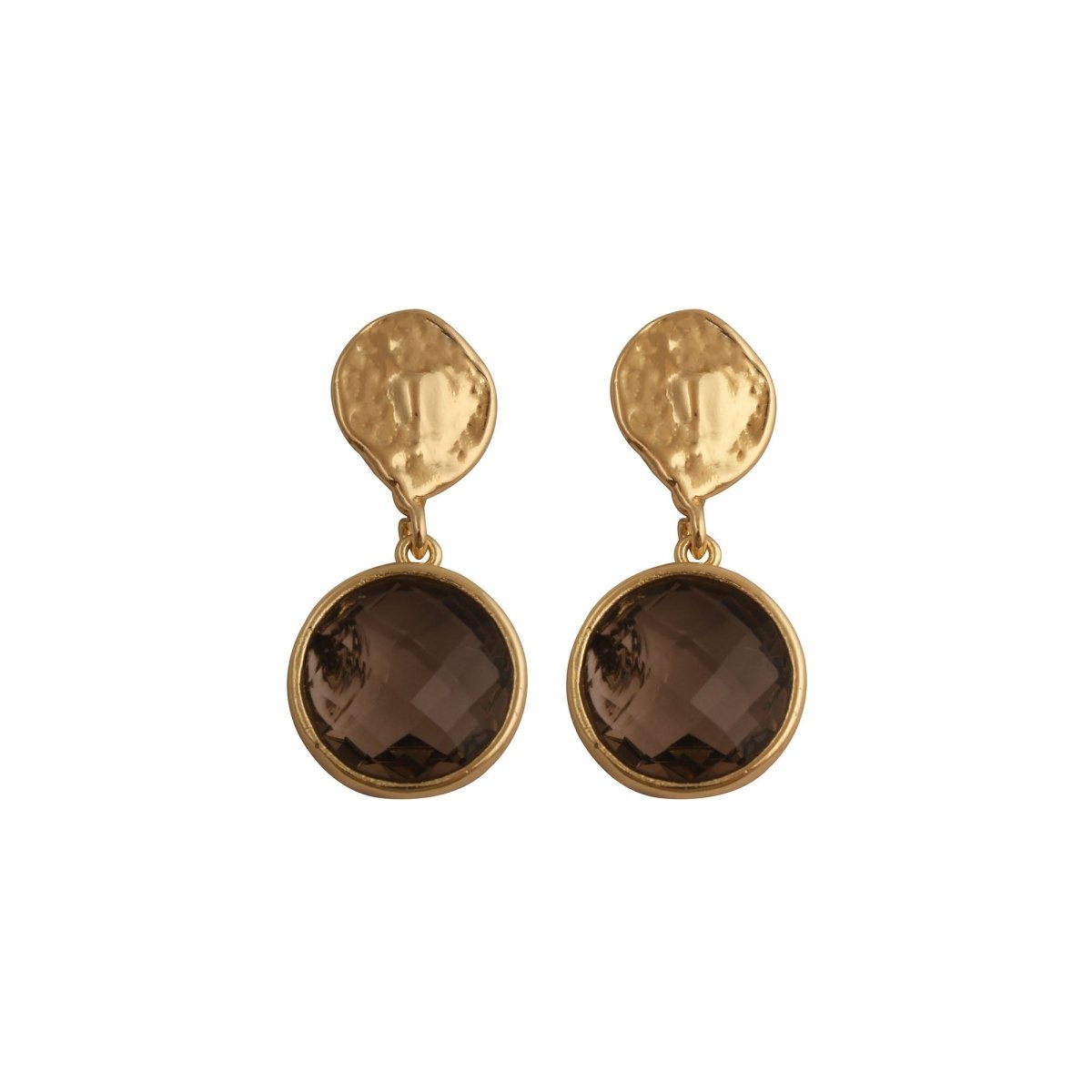 Hammered Gold Plated and Citrine Round Faceted Drop Earrings CE - 1038