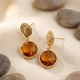 Hammered Gold Plated and Citrine Round Faceted Drop Earrings CE - 1038