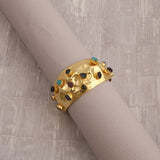 Hammered Textured Multi - Stone Cuff, Gold Plated Handcrafted Gemstone Bangle 5470