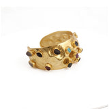 Hammered Textured Multi - Stone Cuff, Gold Plated Handcrafted Gemstone Bangle 5470