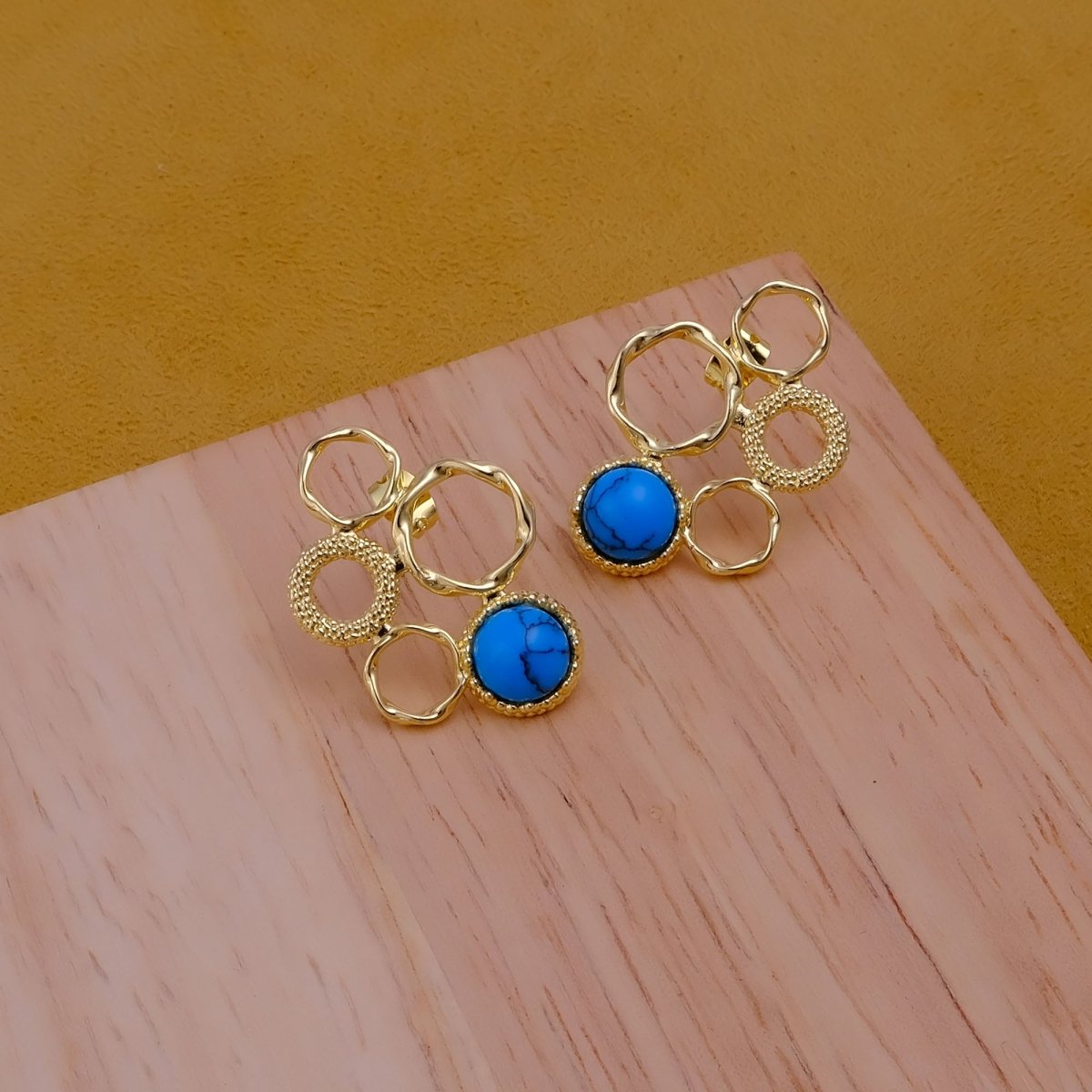Handcrafted Gold Plated Circle Studs with Iolite Gemstone CE - 1017