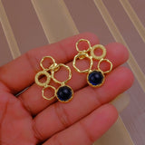 Handcrafted Gold Plated Circle Studs with Iolite Gemstone CE - 1017