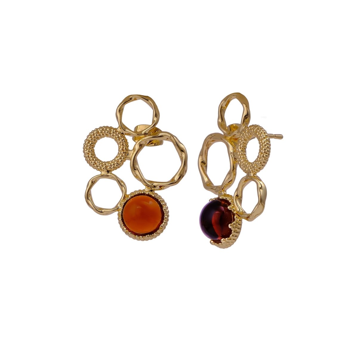 Handcrafted Gold Plated Circle Studs with Iolite Gemstone CE - 1017