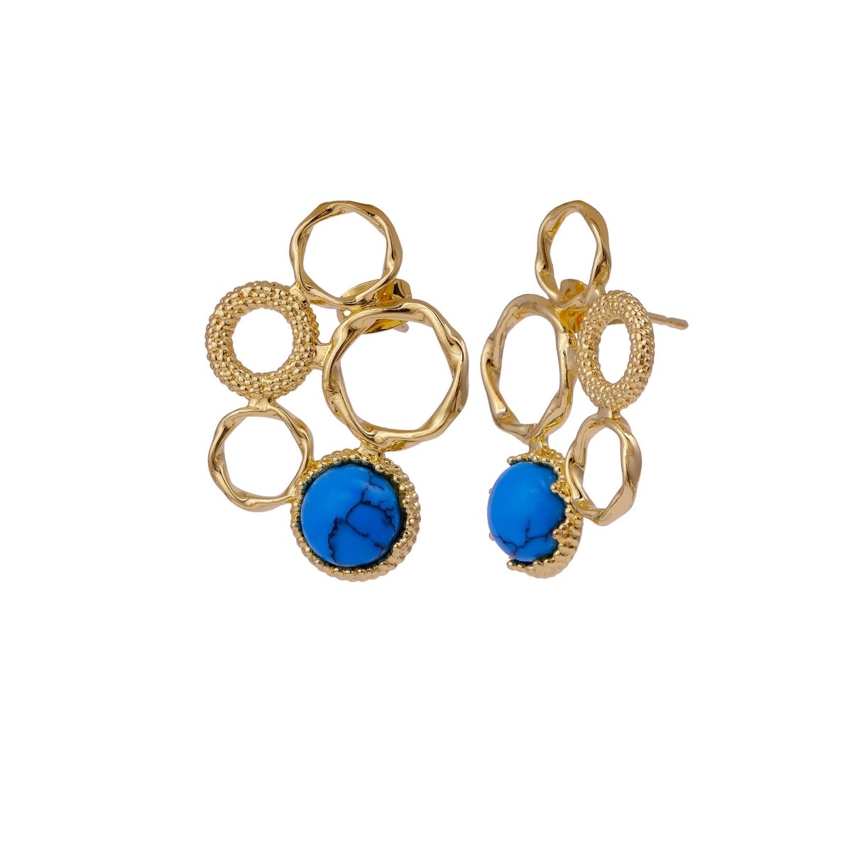 Handcrafted Gold Plated Circle Studs with Iolite Gemstone CE - 1017