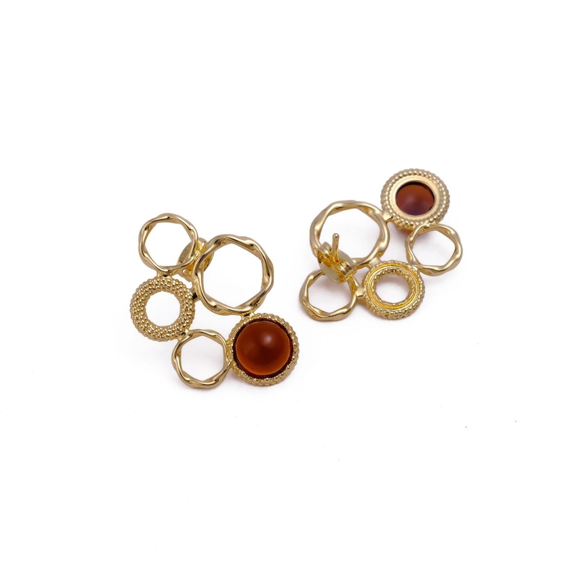 Handcrafted Gold Plated Circle Studs with Iolite Gemstone CE - 1017