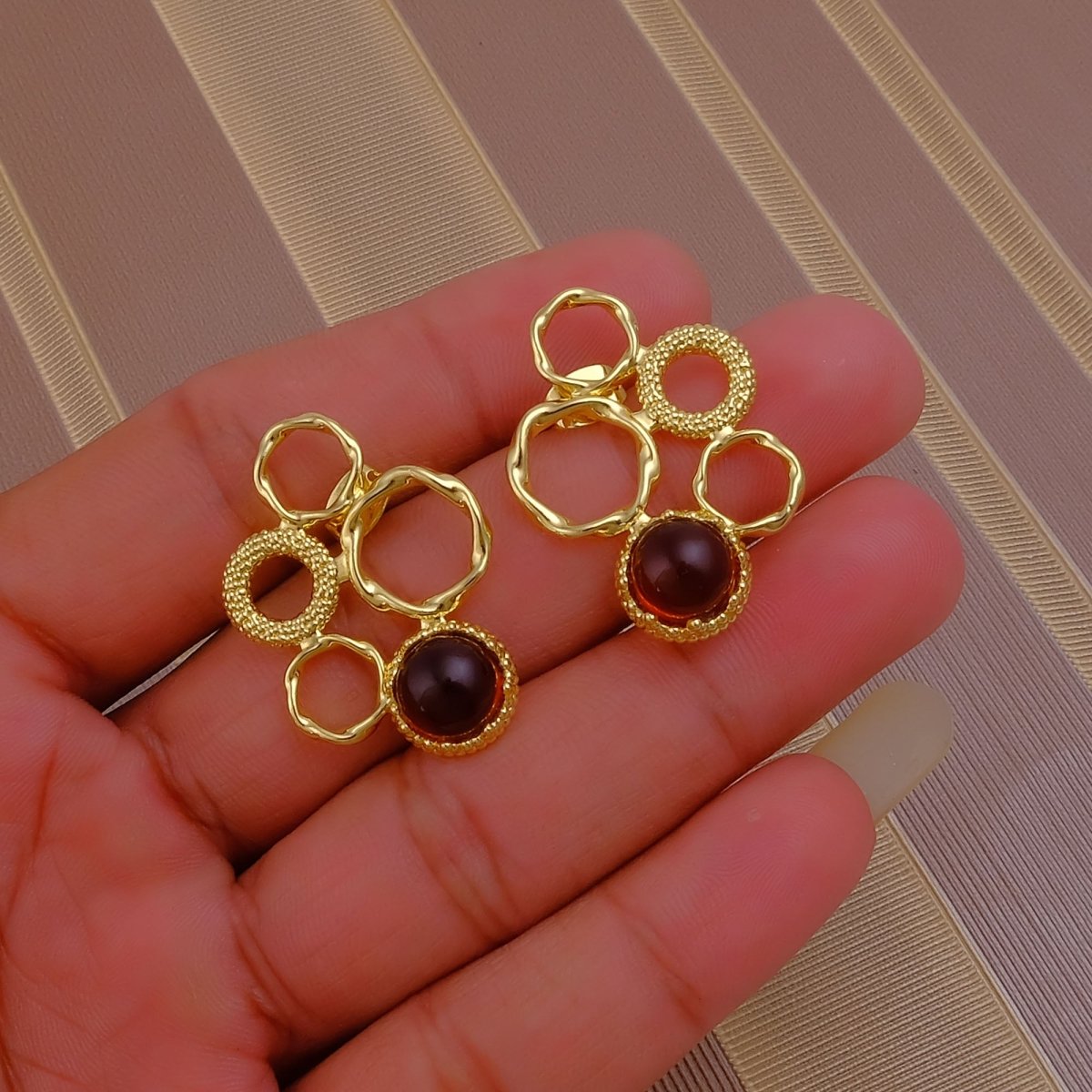 Handcrafted Gold Plated Circle Studs with Iolite Gemstone CE - 1017