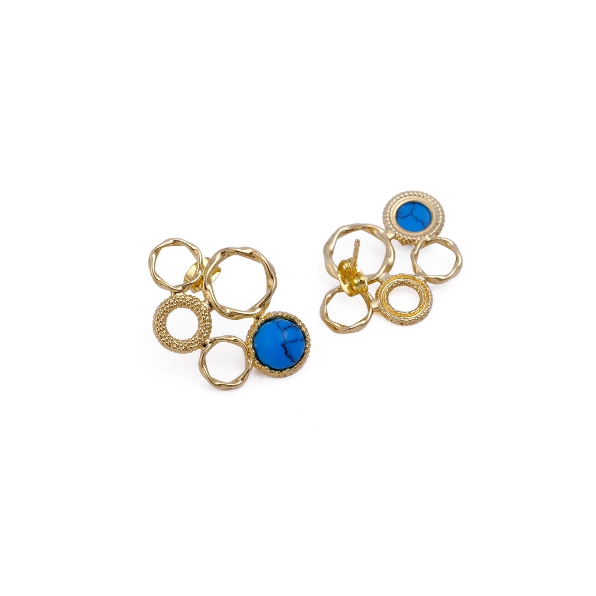 Handcrafted Gold Plated Circle Studs with Iolite Gemstone CE - 1017