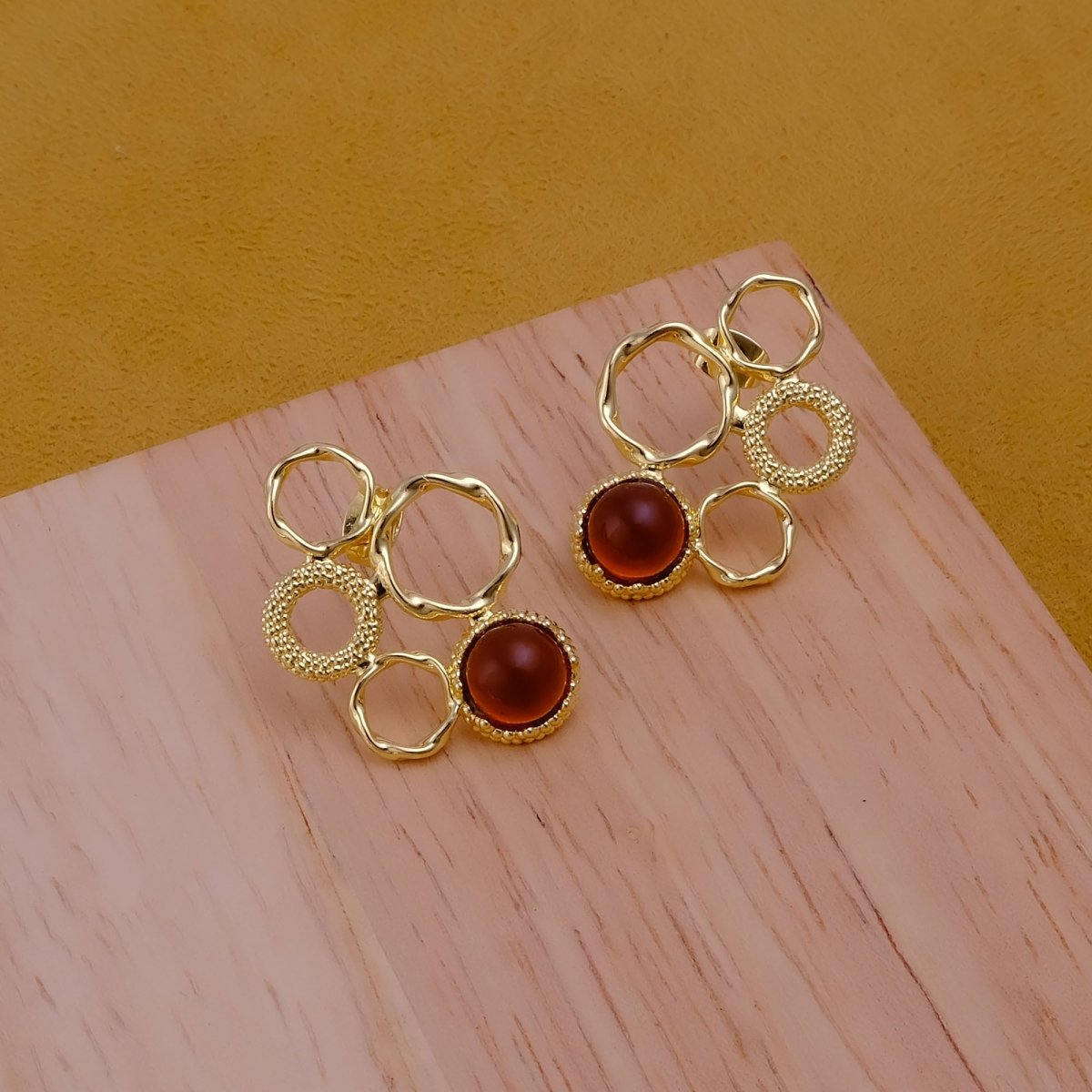 Handcrafted Gold Plated Circle Studs with Iolite Gemstone CE - 1017