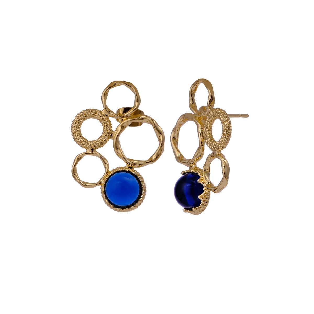 Handcrafted Gold Plated Circle Studs with Iolite Gemstone CE - 1017