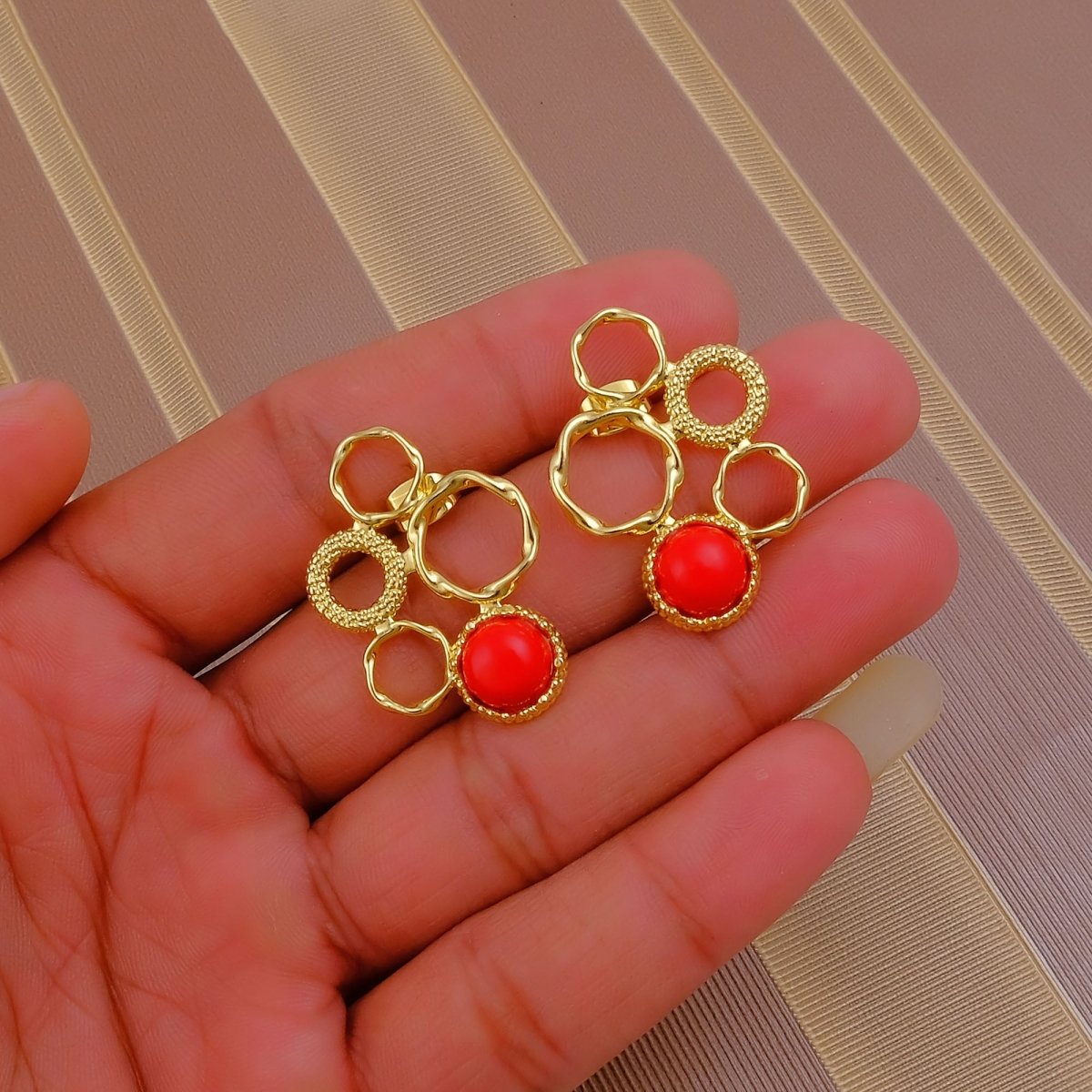 Handcrafted Gold Plated Circle Studs with Iolite Gemstone CE - 1017