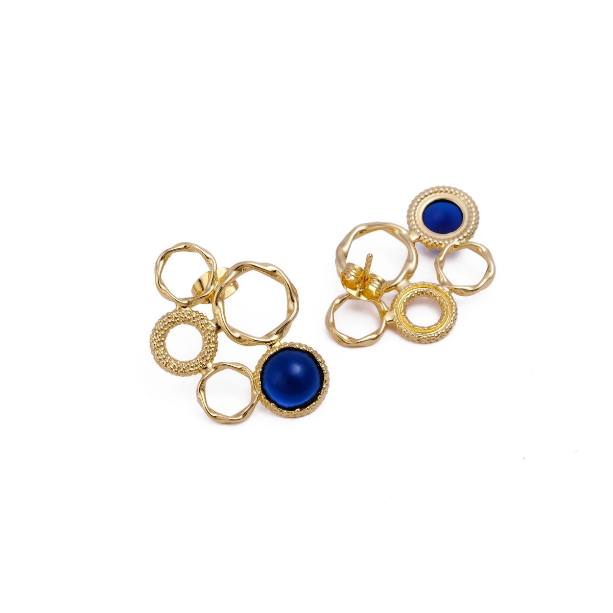 Handcrafted Gold Plated Circle Studs with Iolite Gemstone CE - 1017