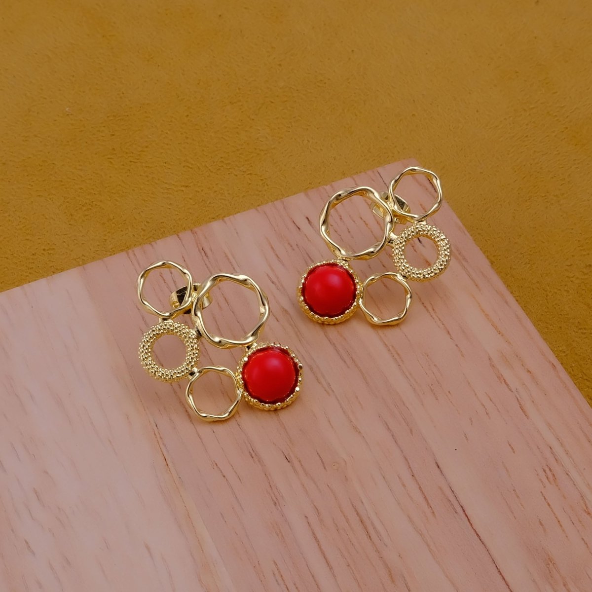 Handcrafted Gold Plated Circle Studs with Iolite Gemstone CE - 1017