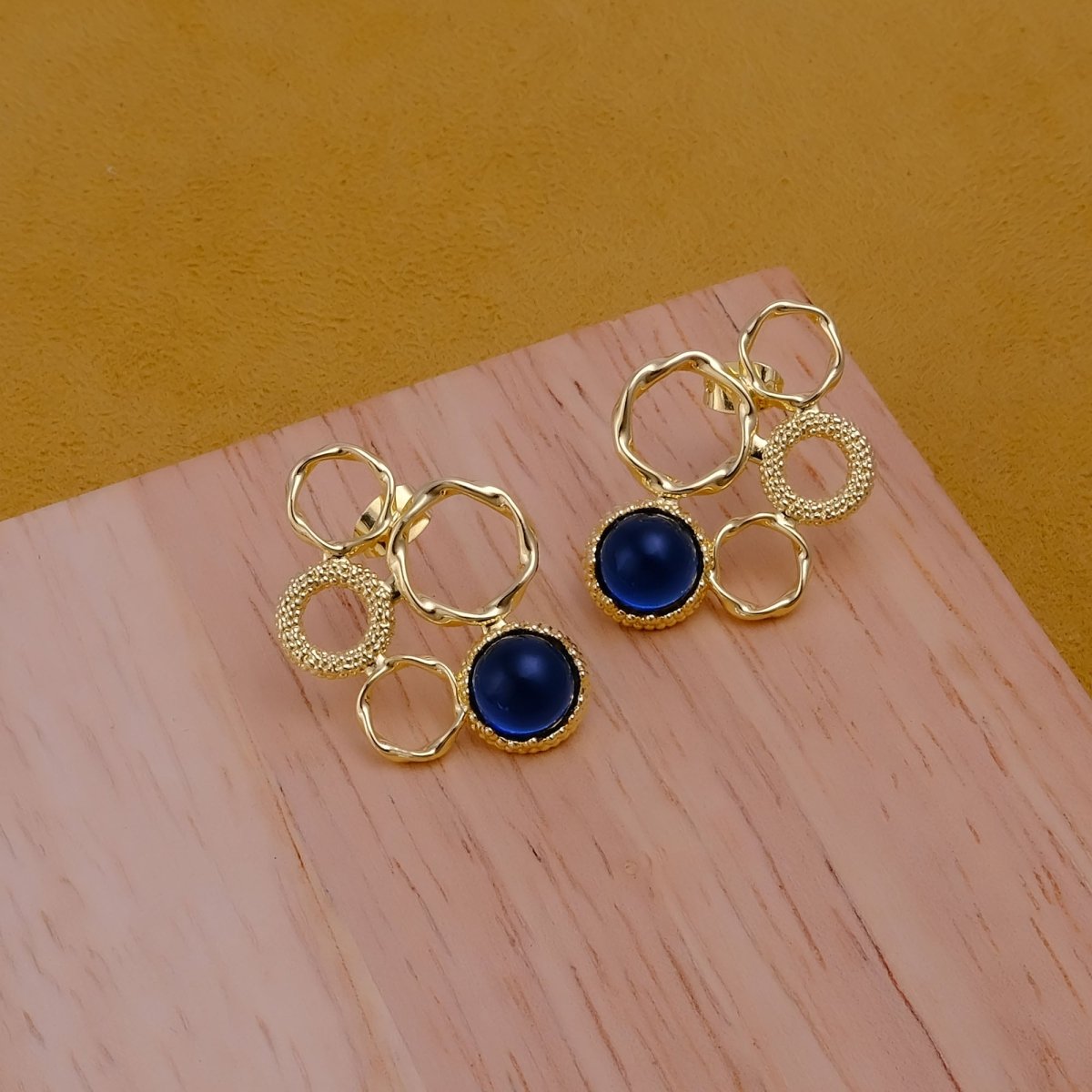 Handcrafted Gold Plated Circle Studs with Iolite Gemstone CE - 1017