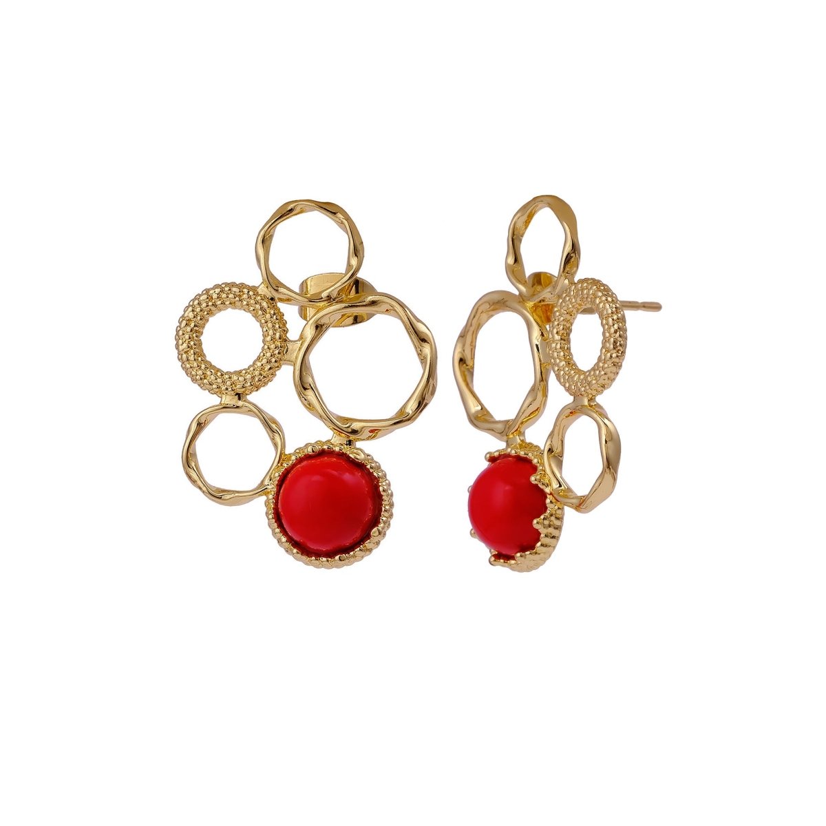 Handcrafted Gold Plated Circle Studs with Iolite Gemstone CE - 1017