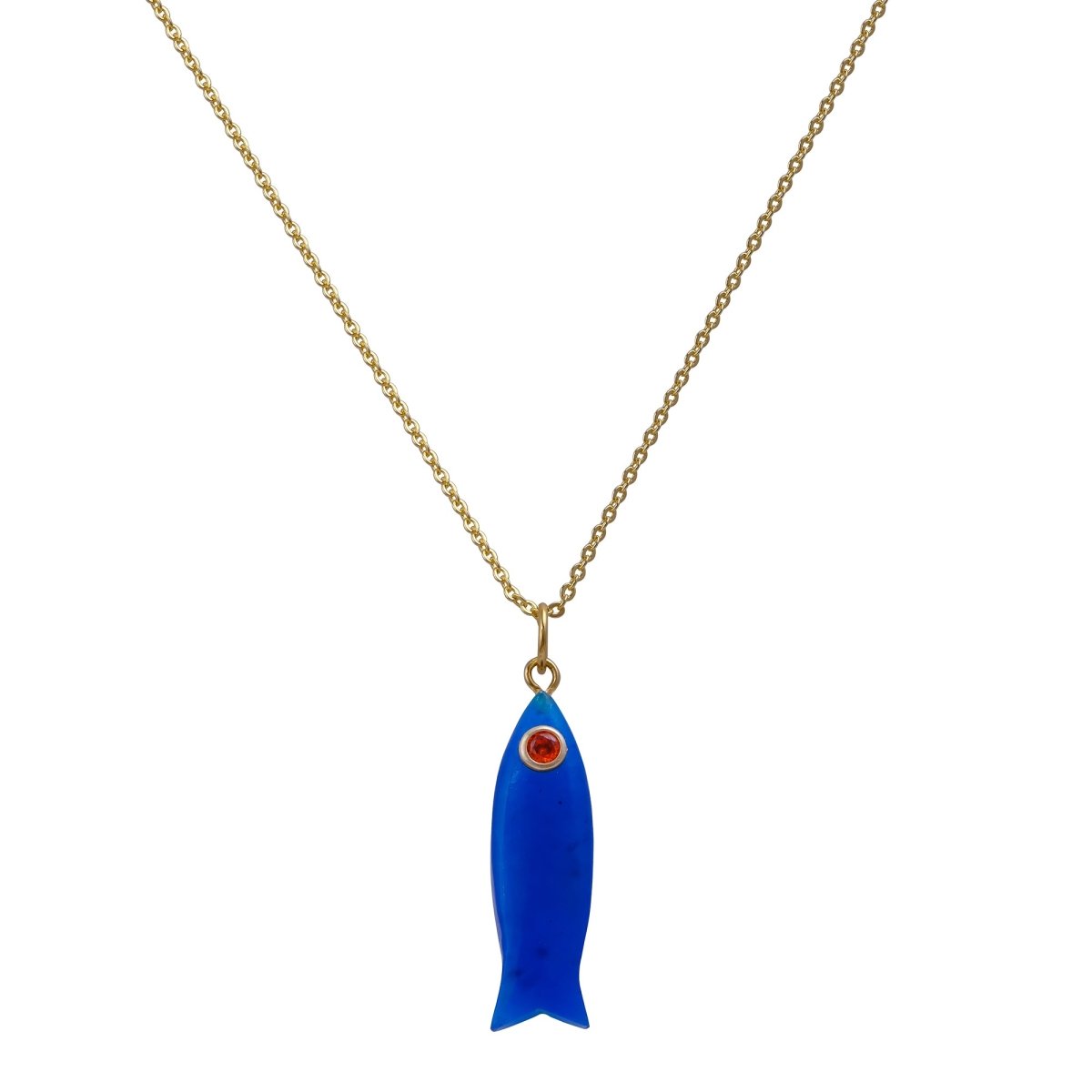 Handcrafted Gold-Plated Fish Pendant with Natural Gemstones, Minimalistic Jewelry 5287