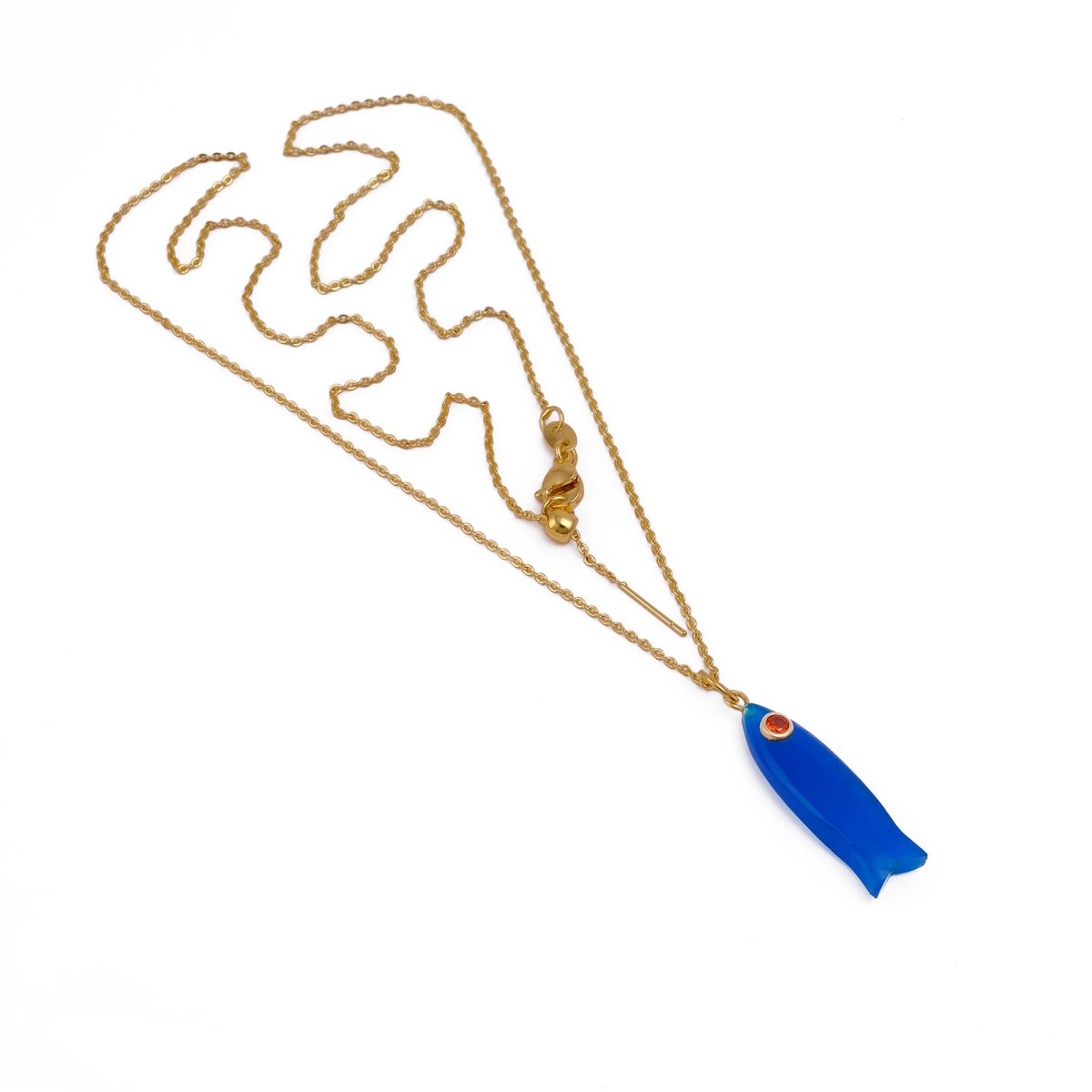 Handcrafted Gold-Plated Fish Pendant with Natural Gemstones, Minimalistic Jewelry 5287