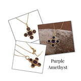 Handcrafted Green Onyx Floral Cross Pendant Necklace in Gold Plated Brass 5388 Purple Amethyst