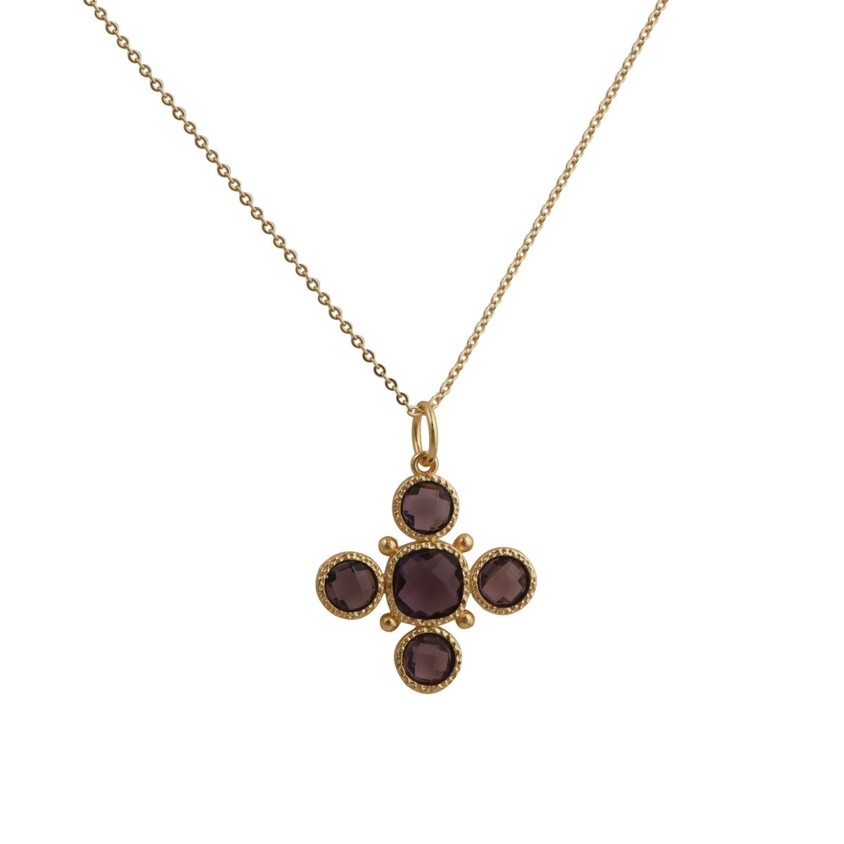 Handcrafted Green Onyx Floral Cross Pendant Necklace in Gold Plated Brass 5388