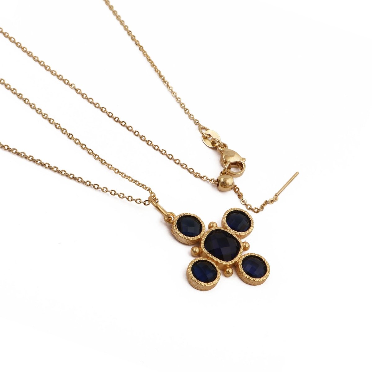 Handcrafted Green Onyx Floral Cross Pendant Necklace in Gold Plated Brass 5388