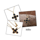Handcrafted Green Onyx Floral Cross Pendant Necklace in Gold Plated Brass 5388 Iolite