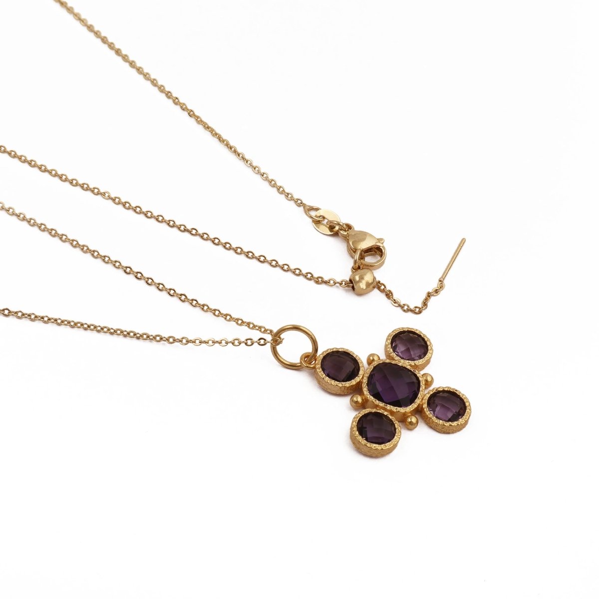 Handcrafted Green Onyx Floral Cross Pendant Necklace in Gold Plated Brass 5388