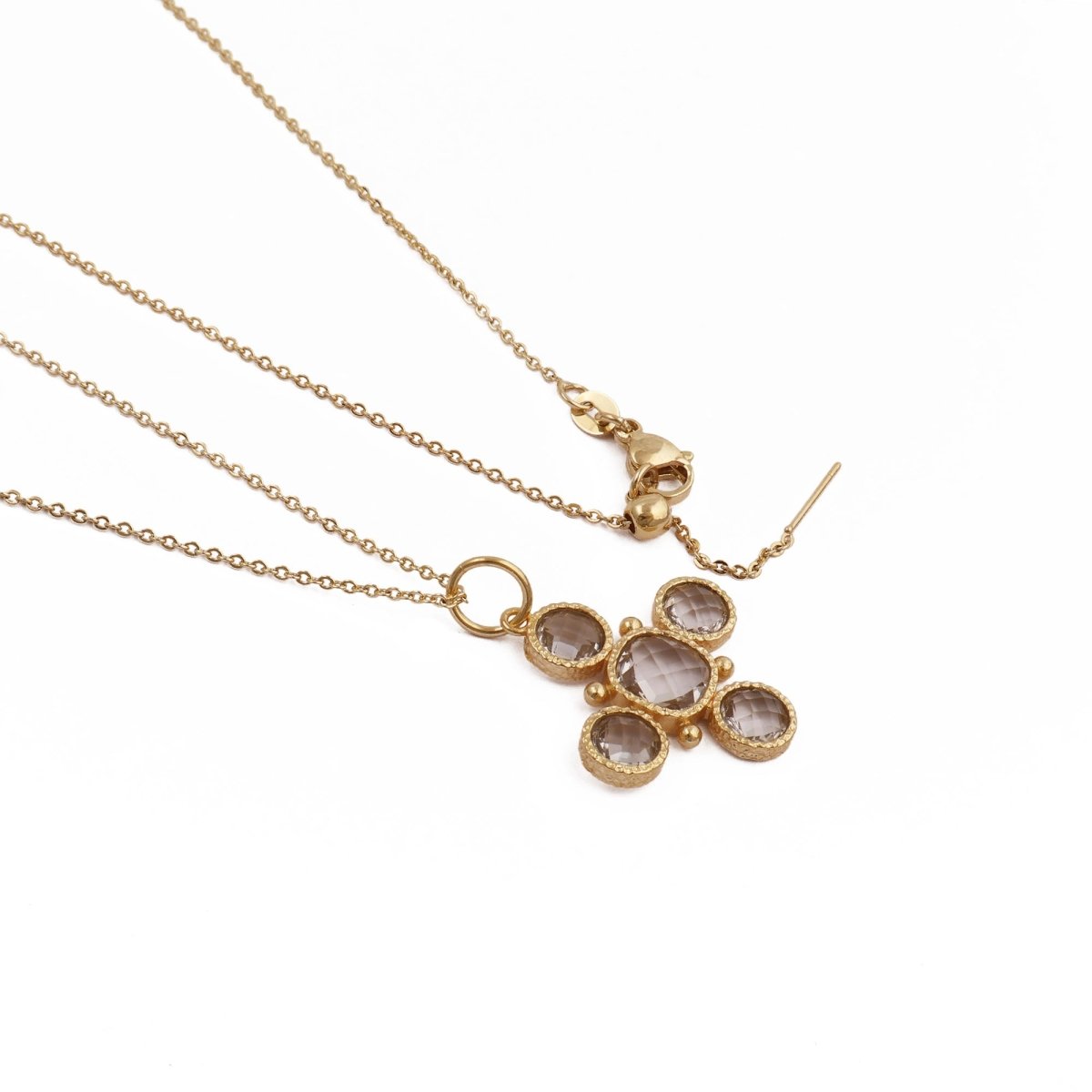 Handcrafted Green Onyx Floral Cross Pendant Necklace in Gold Plated Brass 5388