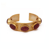 Handcrafted Pink Strawberry Quartz Stone Bracelet, Gold Plated Statement Cuff 5440