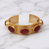 Handcrafted Pink Strawberry Quartz Stone Bracelet, Gold Plated Statement Cuff 5440