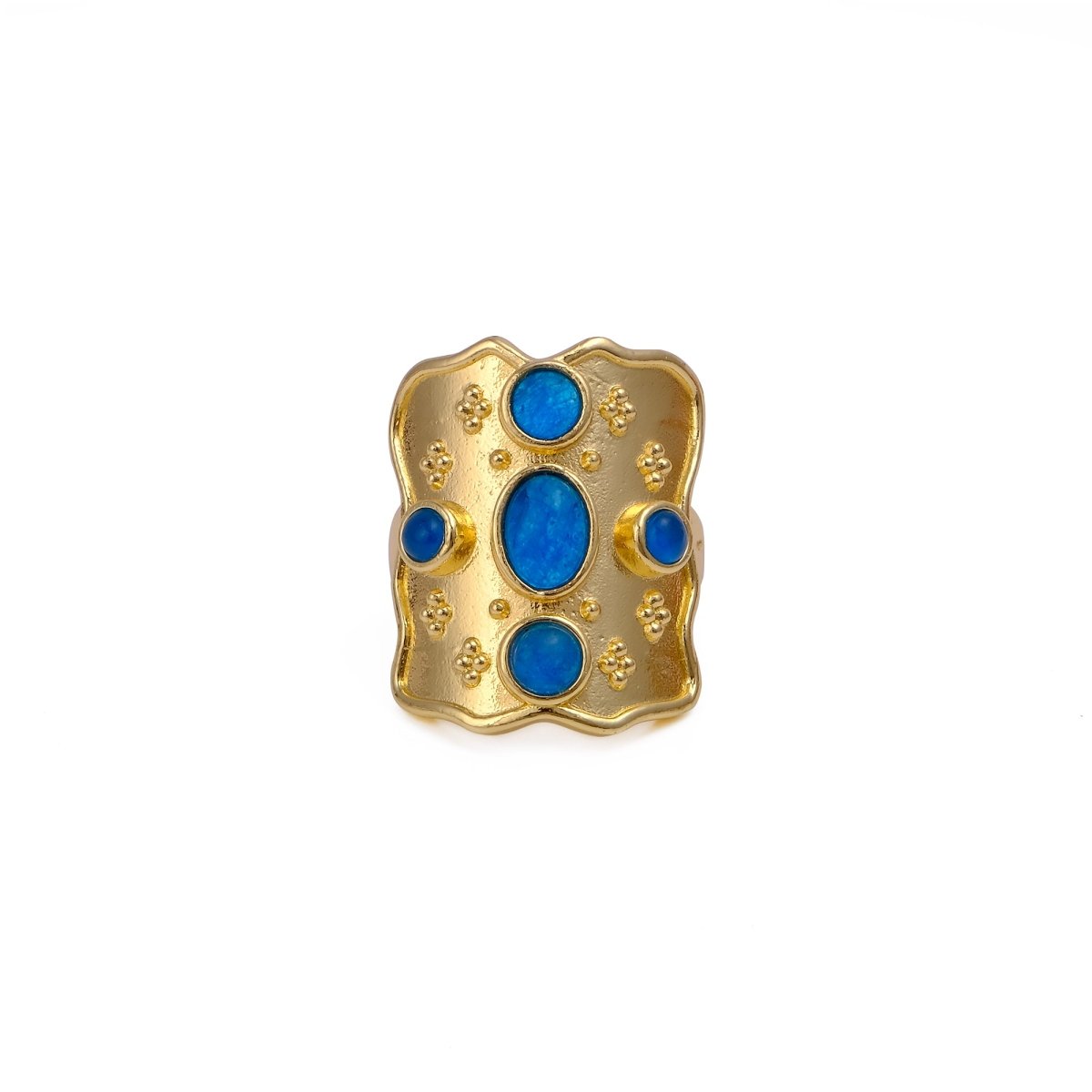 Handcrafted Rainbow Moonstone Statement Ring in Textured Gold, Birthstone Band CR - 1014