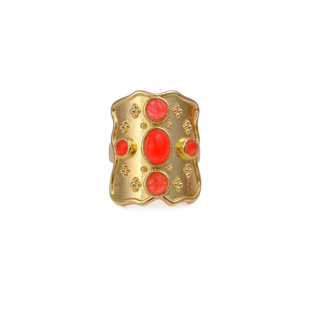 Handcrafted Rainbow Moonstone Statement Ring in Textured Gold, Birthstone Band CR - 1014