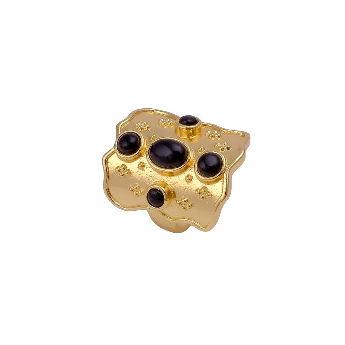 Handcrafted Rainbow Moonstone Statement Ring in Textured Gold, Birthstone Band CR - 1014