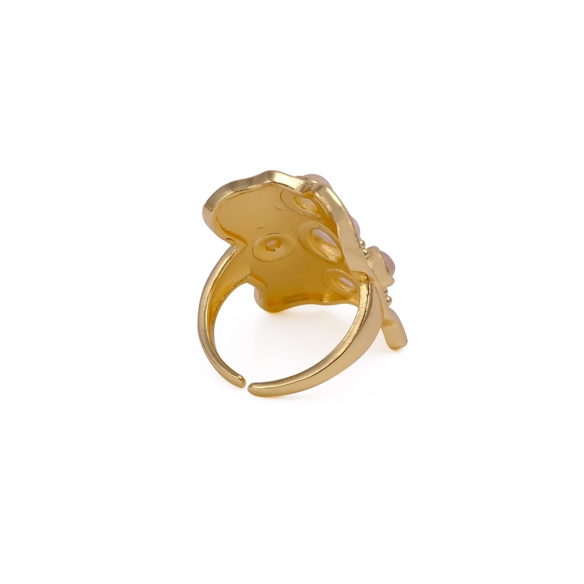 Handcrafted Rainbow Moonstone Statement Ring in Textured Gold, Birthstone Band CR - 1014