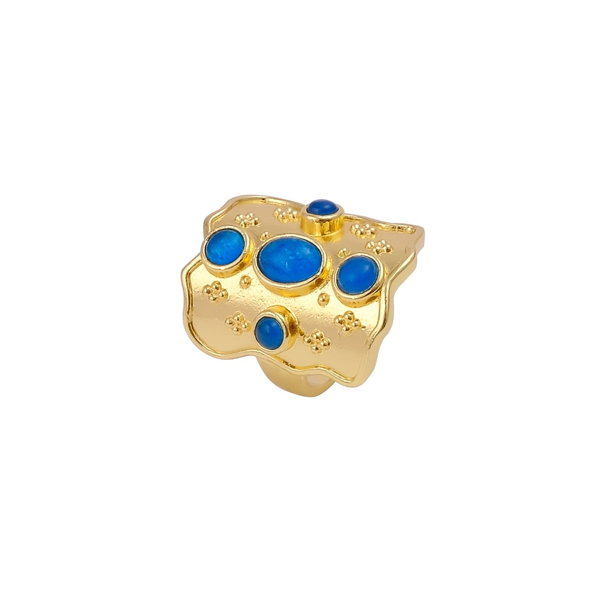 Handcrafted Rainbow Moonstone Statement Ring in Textured Gold, Birthstone Band CR - 1014