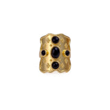 Handcrafted Rainbow Moonstone Statement Ring in Textured Gold, Birthstone Band CR - 1014