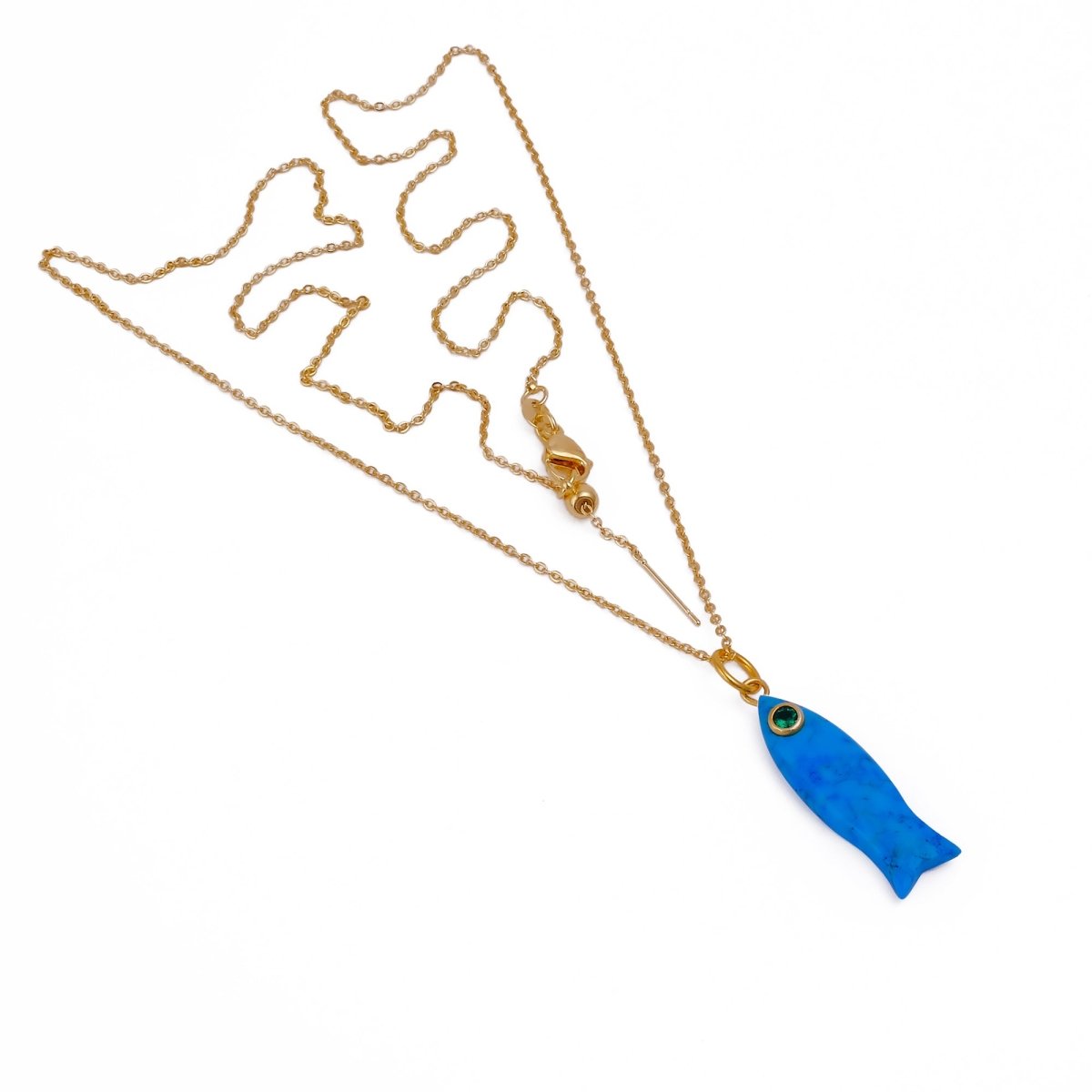 Handmade Blue Turquoise Fish Pendant Necklace, Minimalist Sea Life Jewelry 5287