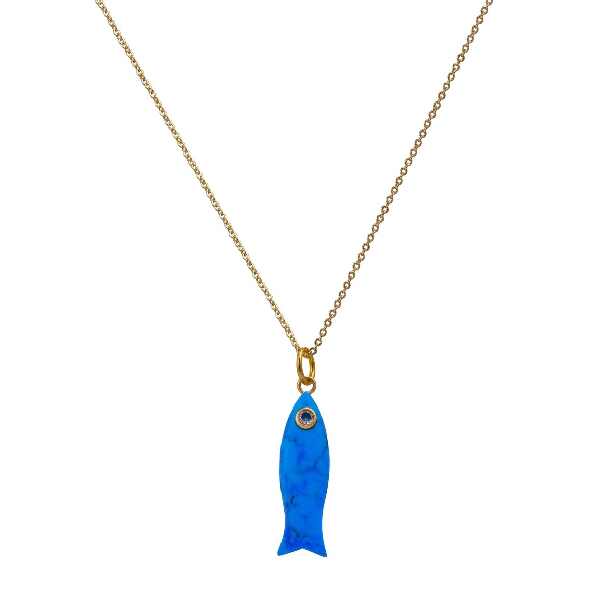 Handmade Blue Turquoise Fish Pendant Necklace, Minimalist Sea Life Jewelry 5287