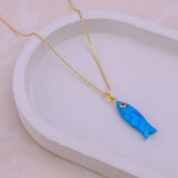 Handmade Blue Turquoise Fish Pendant Necklace, Minimalist Sea Life Jewelry 5287 Pink