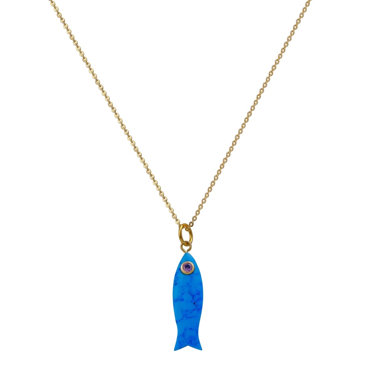 Handmade Blue Turquoise Fish Pendant Necklace, Minimalist Sea Life Jewelry 5287