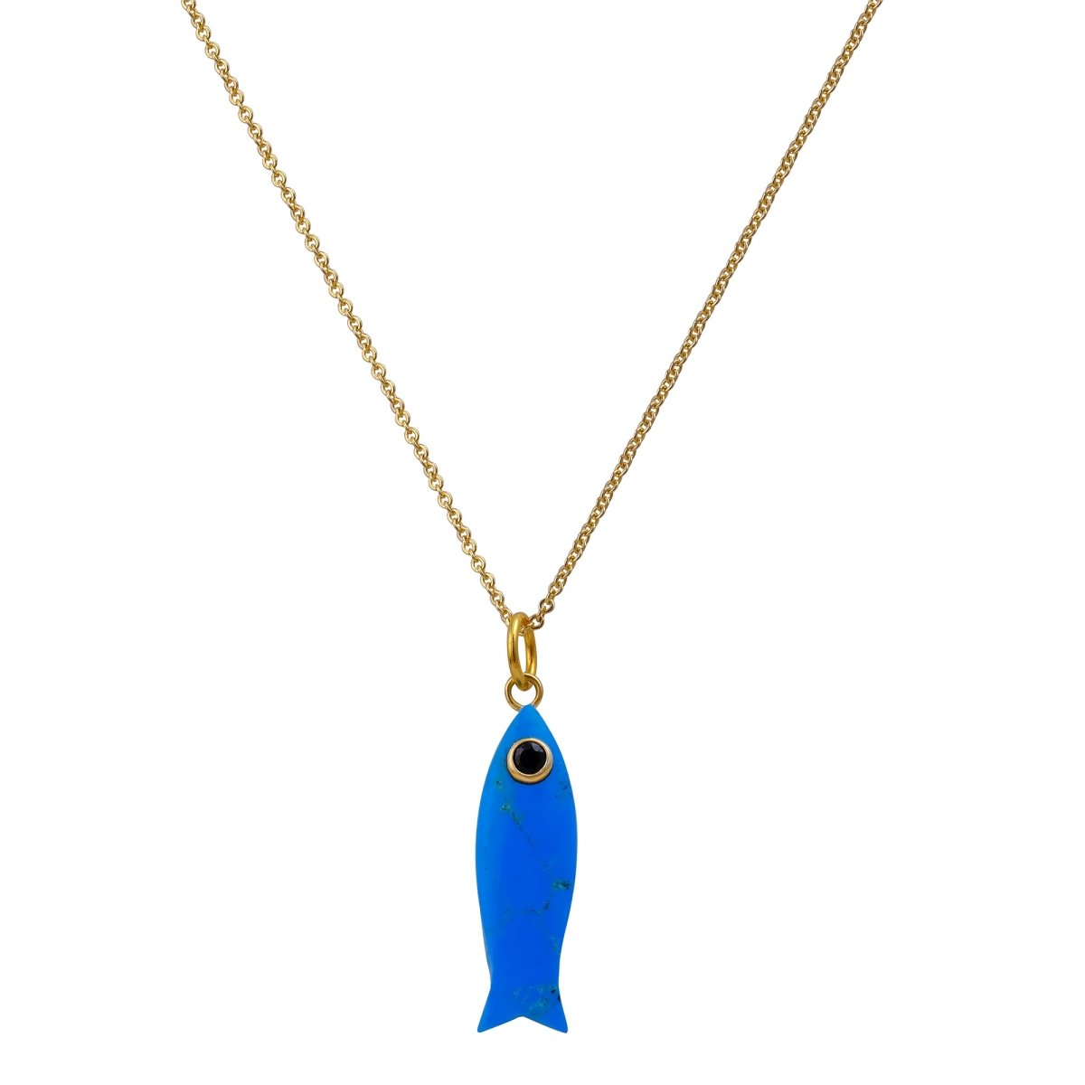 Handmade Blue Turquoise Fish Pendant Necklace, Minimalist Sea Life Jewelry 5287