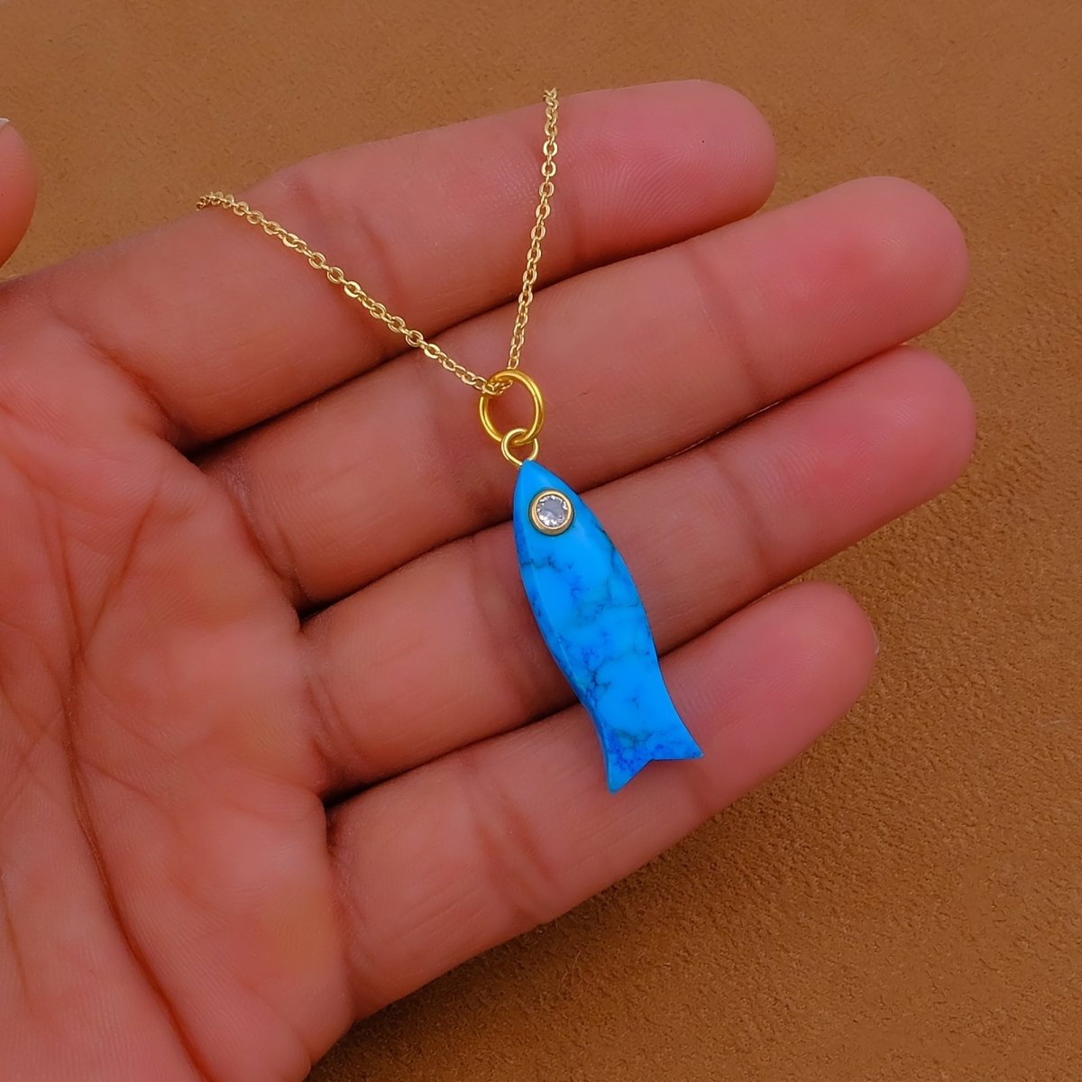 Handmade Blue Turquoise Fish Pendant Necklace, Minimalist Sea Life Jewelry 5287